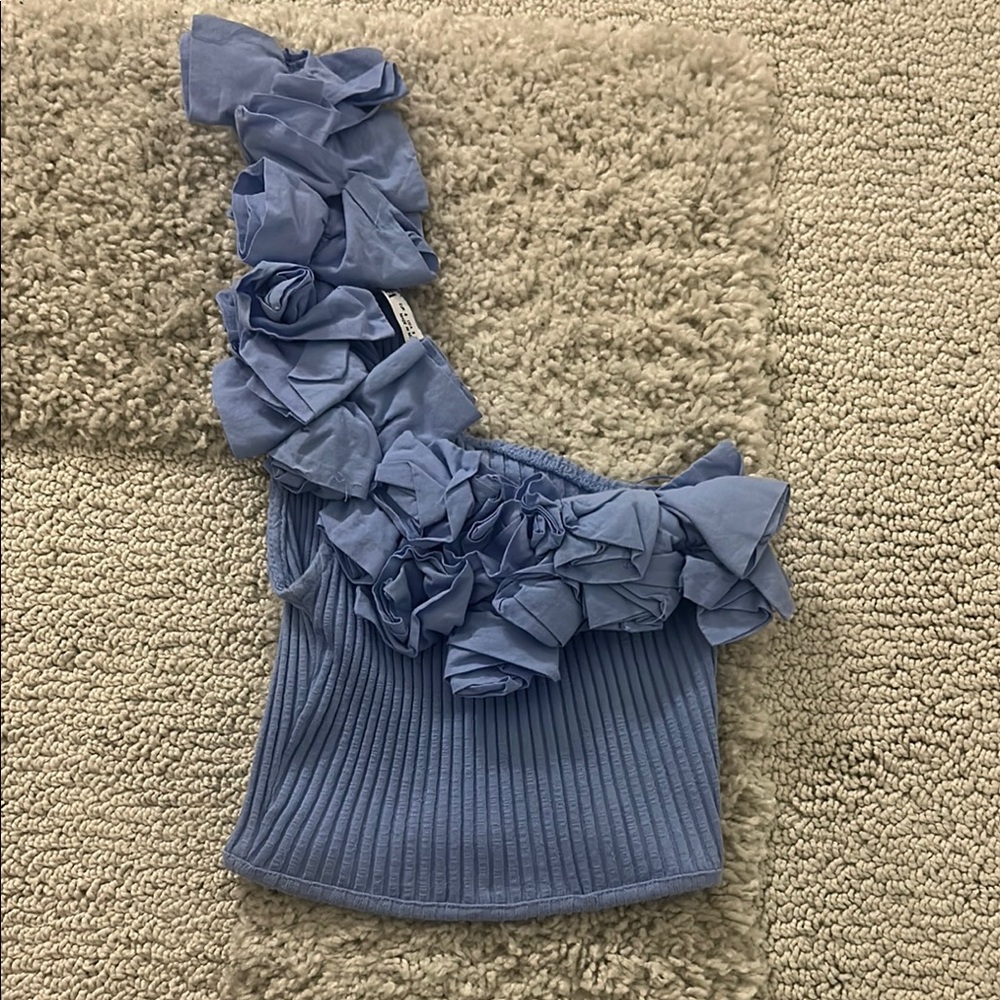 Blue Ruffled Women's Top
